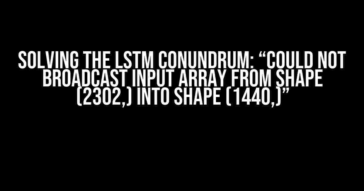 Solving the LSTM Conundrum: “Could Not Broadcast Input Array from Shape (2302,) into Shape (1440,)”